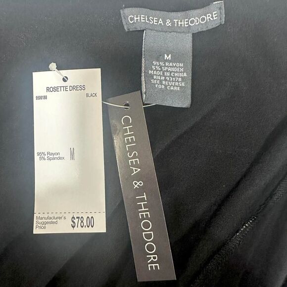 NWT Chelsea & Theodore Black Rosette Sleeveless Tiered Mini Dress Sz M Boho Goth - Picture 3 of 4